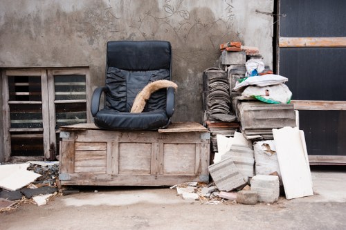 Donated furniture being prepared for pickup